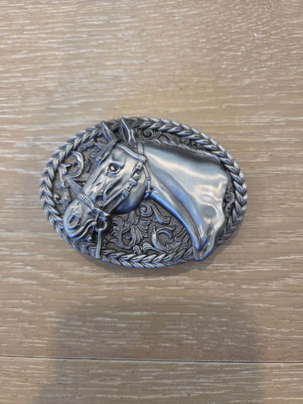 Western Horse Head Oval Belt Buckle Silver Tone